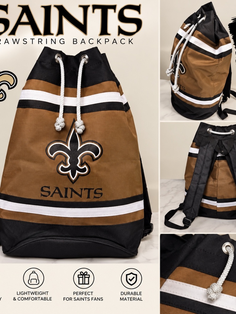Drawstring Backpack Bag - Black & Brown Team Logo